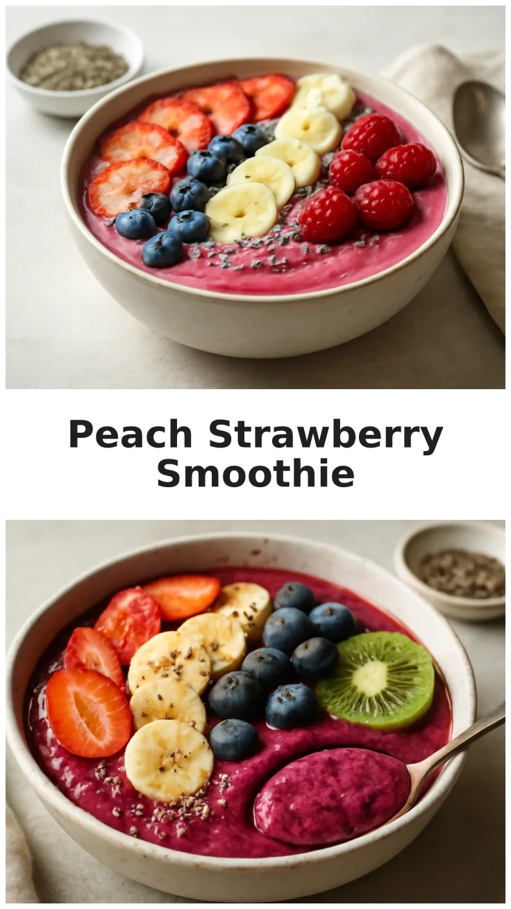 Creamy Peach Strawberry Protein Smoothie Bowl for breakfast 3 Creamy Peach Strawberry Protein Smoothie Bowl for Breakfast