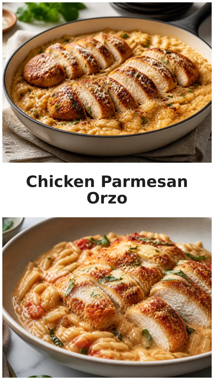 Creamy Chicken Parmesan Orzo Skillet Recipe for Dinner Creamy Chicken Parmesan Orzo Skillet Recipe for Dinner