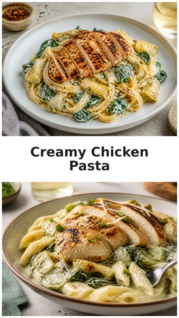 Creamy Spinach Artichoke Chicken Pasta Recipe