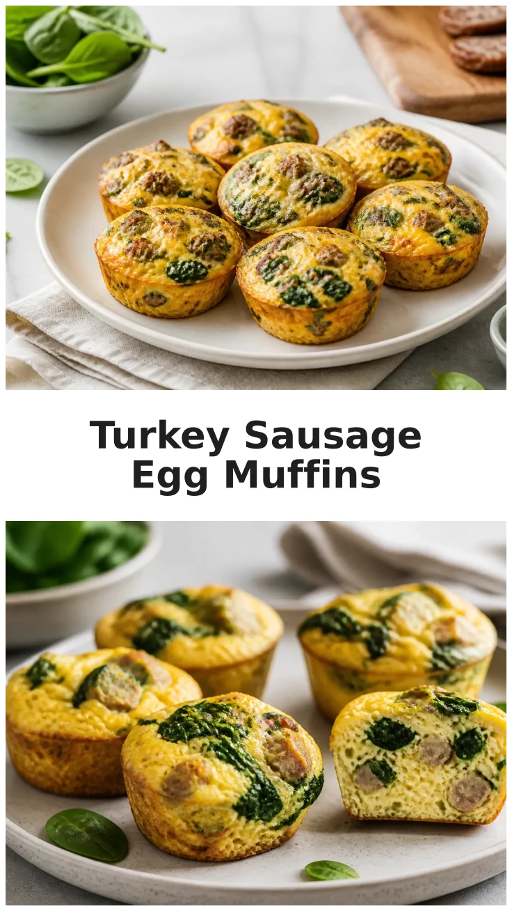 Golden Turkey Sausage Egg Muffins with Spinach for Breakfast Golden Turkey Sausage Egg Muffins with Spinach for Breakfast