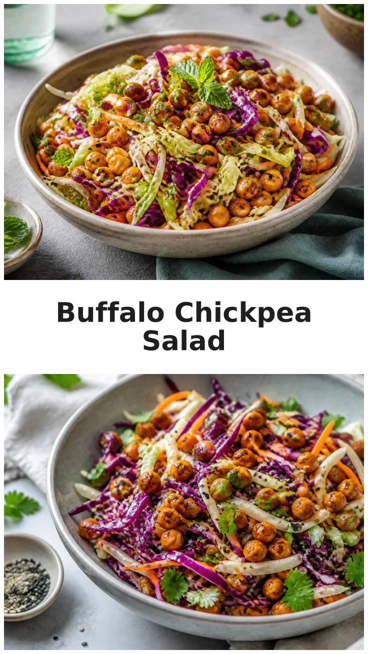 Crunchy Buffalo Cabbage Chickpea Salad Bowl for Healthy Eating