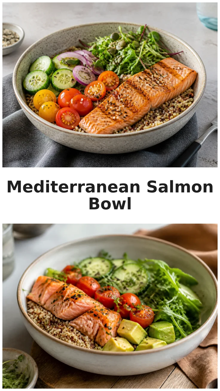 Colorful Mediterranean Salmon Quinoa Bowl Recipe Colorful Mediterranean Salmon Quinoa Bowl Recipe