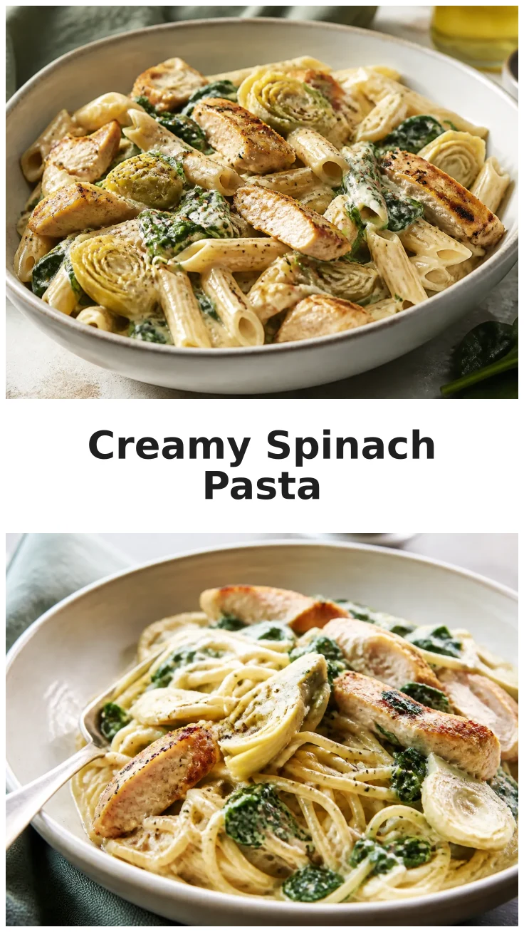 Rich Creamy Spinach Artichoke Pasta with Chicken Recipe Rich Creamy Spinach Artichoke Pasta with Chicken Recipe